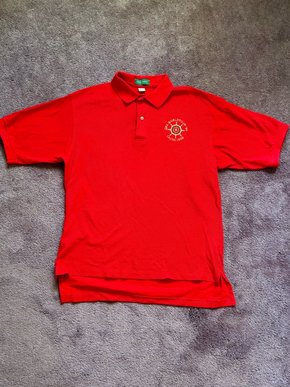 Classic Cruise- Red Polo Shirt with Embroidered Crest- QE2 World Tour 96!